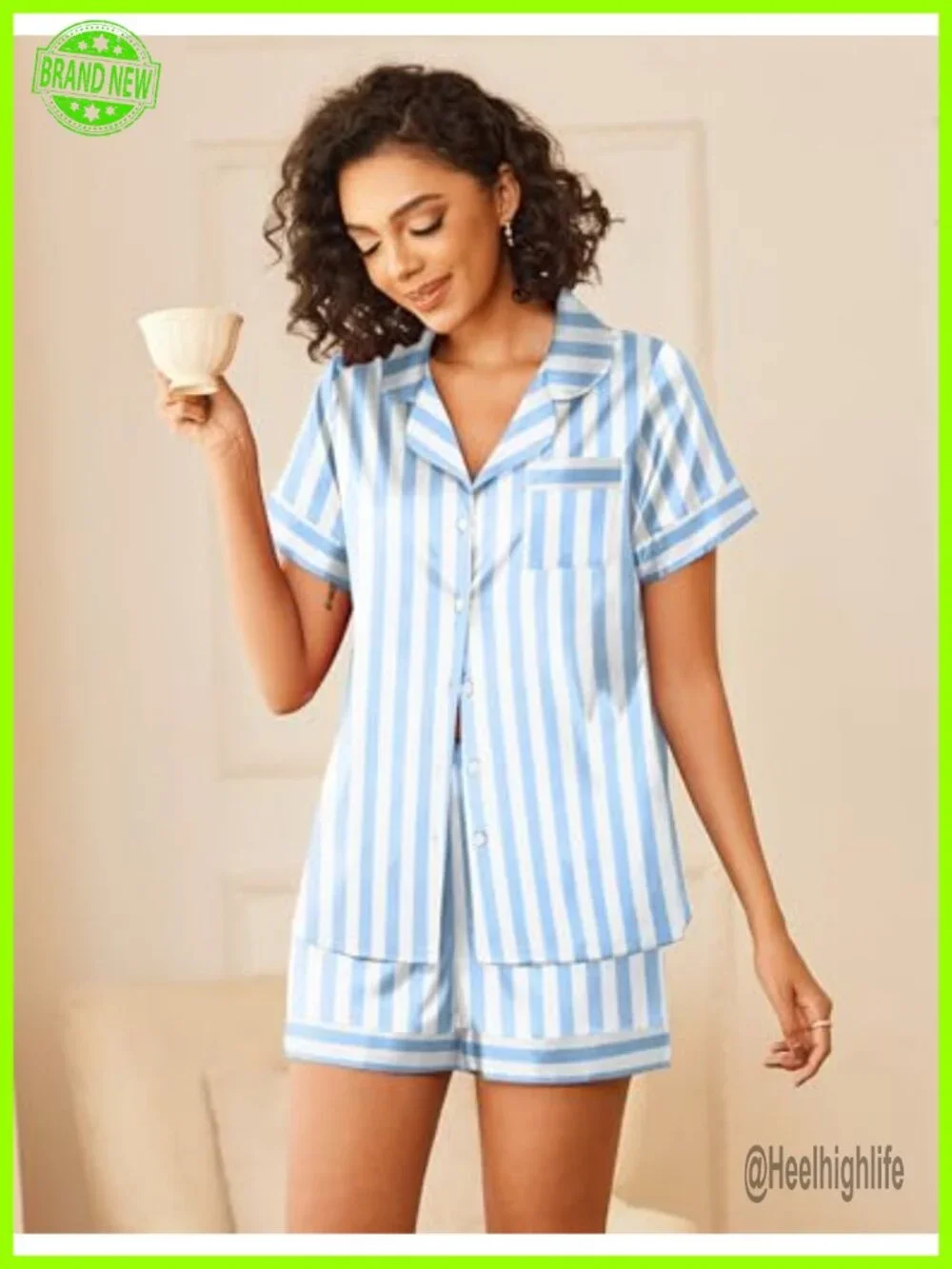 Silk Satin Pajamas Set 2 Piece Short Sleeve Button Down Top and Shorts Sleepwear